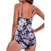 imageWomens Swimsuit One Piece Tummy Control Bathing Suit Ruched Vintage Push Up SwimwearPurple Flower