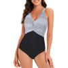 imageAmerican Trends Swimsuit Women One Piece Tummy Control Bathing Suit for Women Modest V Neck Swimwear01 White Dot