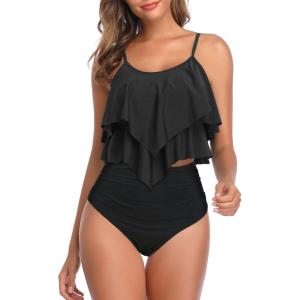 imageAmerican Trends High Waisted Tankini Swimsuits for Women Flounce Top Tummy Control Bathing Suits02 Black