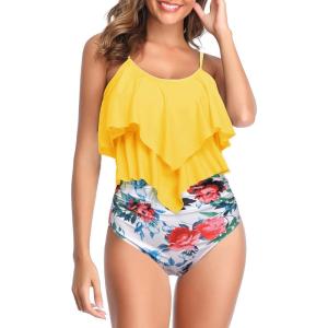 imageAmerican Trends High Waisted Tankini Swimsuits for Women Flounce Top Tummy Control Bathing Suits03 Yellow Red
