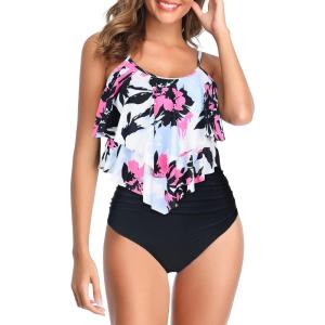 imageAmerican Trends High Waisted Tankini Swimsuits for Women Flounce Top Tummy Control Bathing Suits13 Red White Black