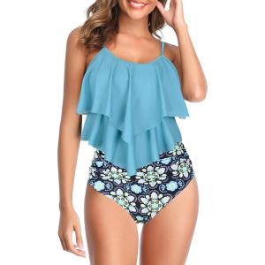 imageAmerican Trends High Waisted Tankini Swimsuits for Women Flounce Top Tummy Control Bathing Suits14 Blue Green
