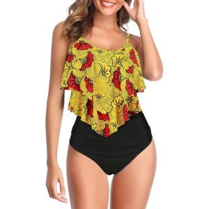 imageAmerican Trends High Waisted Tankini Swimsuits for Women Flounce Top Tummy Control Bathing Suits17 Yellow Floralblack