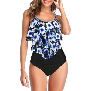 imageAmerican Trends High Waisted Tankini Swimsuits for Women Flounce Top Tummy Control Bathing Suits24 Bluewhite Flower
