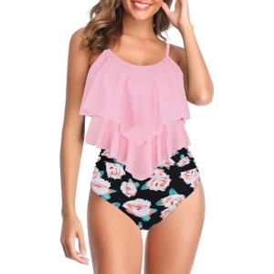 imageAmerican Trends High Waisted Tankini Swimsuits for Women Flounce Top Tummy Control Bathing Suits29 Pinkrose Print