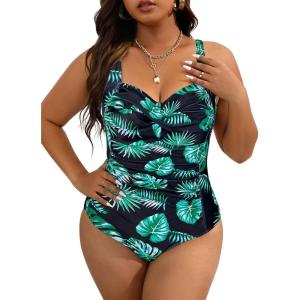 imageWomen Plus Size Bathing Suit Tummy Control Womens Swimsuits One Piece Plus Size Swimsuits Vintage Swimwear01 Green Leaves