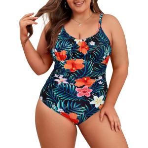 imageWomen Plus Size Bathing Suit Tummy Control Womens Swimsuits One Piece Plus Size Swimsuits Vintage SwimwearFlower Print