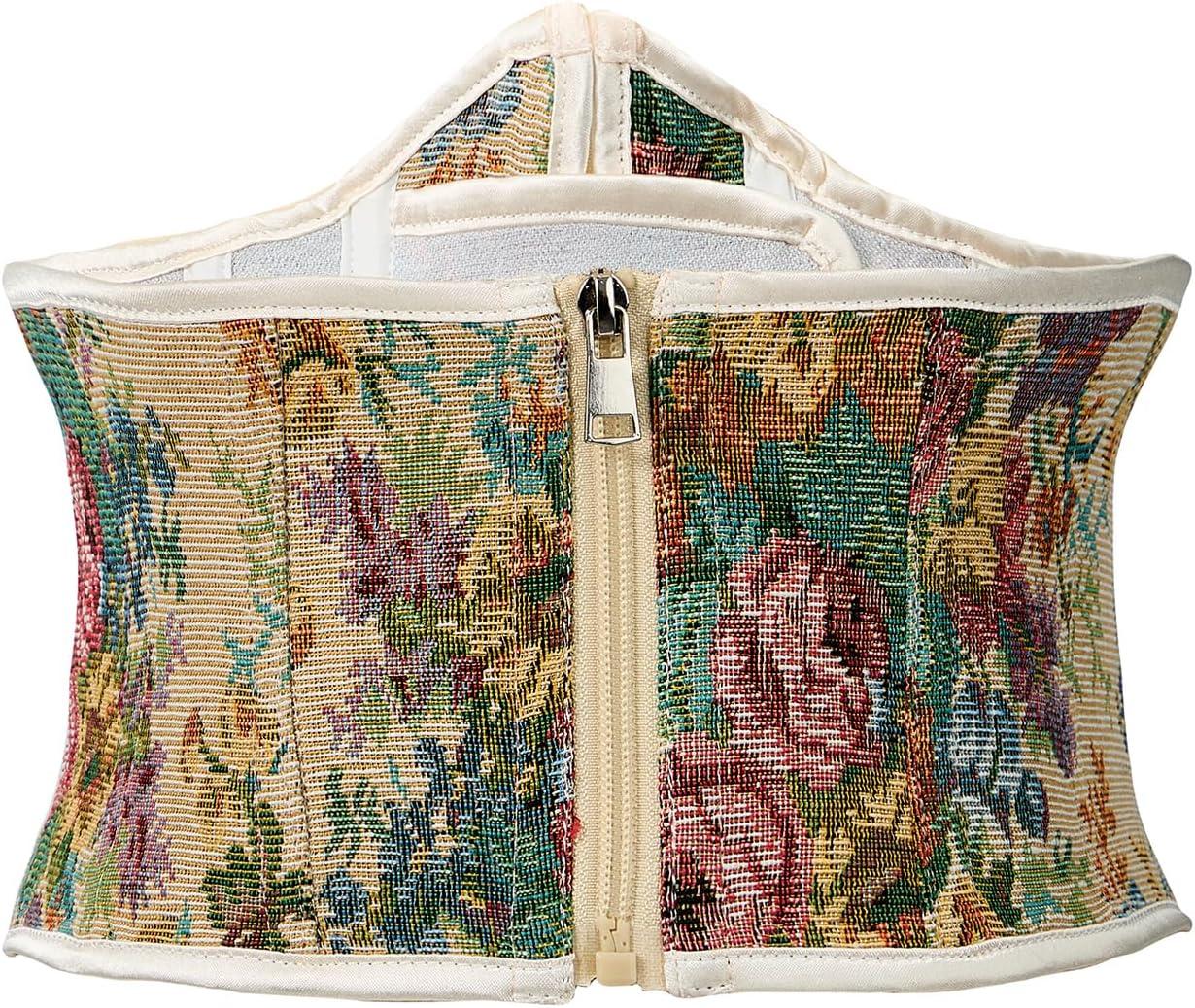 imageAmerican Trends Corset Belt for Women Renaissance Corset Lace Up Zipper Floral Corset Medieval Ren Faire AccessoriesBeige Floral