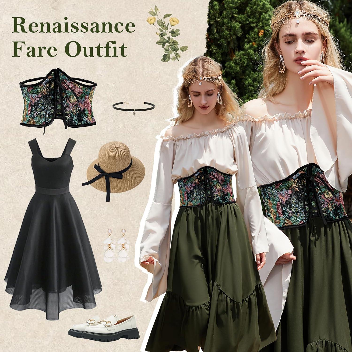 imageAmerican Trends Corset Belt for Women Renaissance Corset Lace Up Zipper Floral Corset Medieval Ren Faire AccessoriesBlack Floral