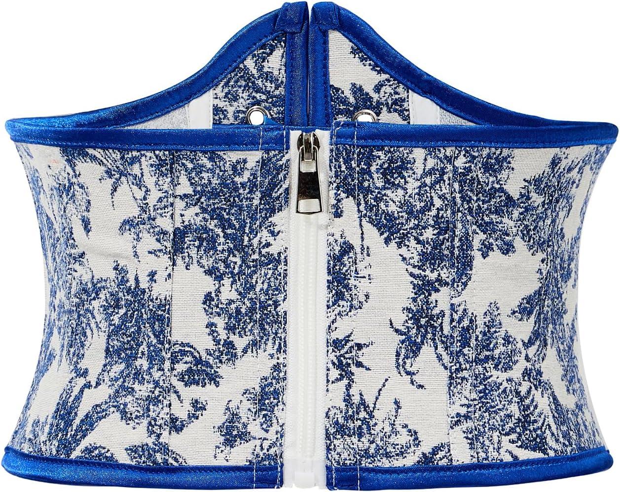 imageAmerican Trends Corset Belt for Women Renaissance Corset Lace Up Zipper Floral Corset Medieval Ren Faire AccessoriesBlue Floral