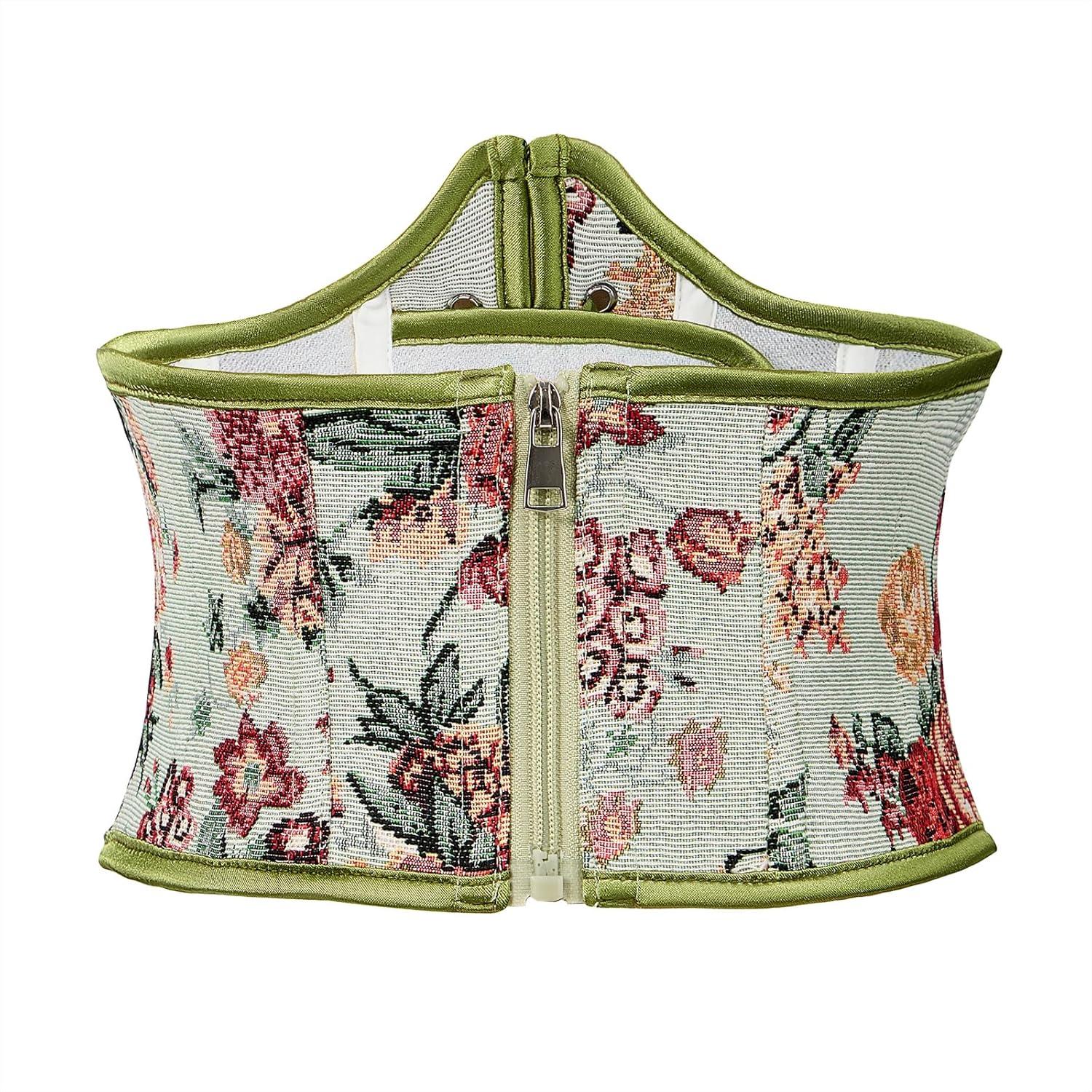 imageAmerican Trends Corset Belt for Women Renaissance Corset Lace Up Zipper Floral Corset Medieval Ren Faire AccessoriesGreen Floral