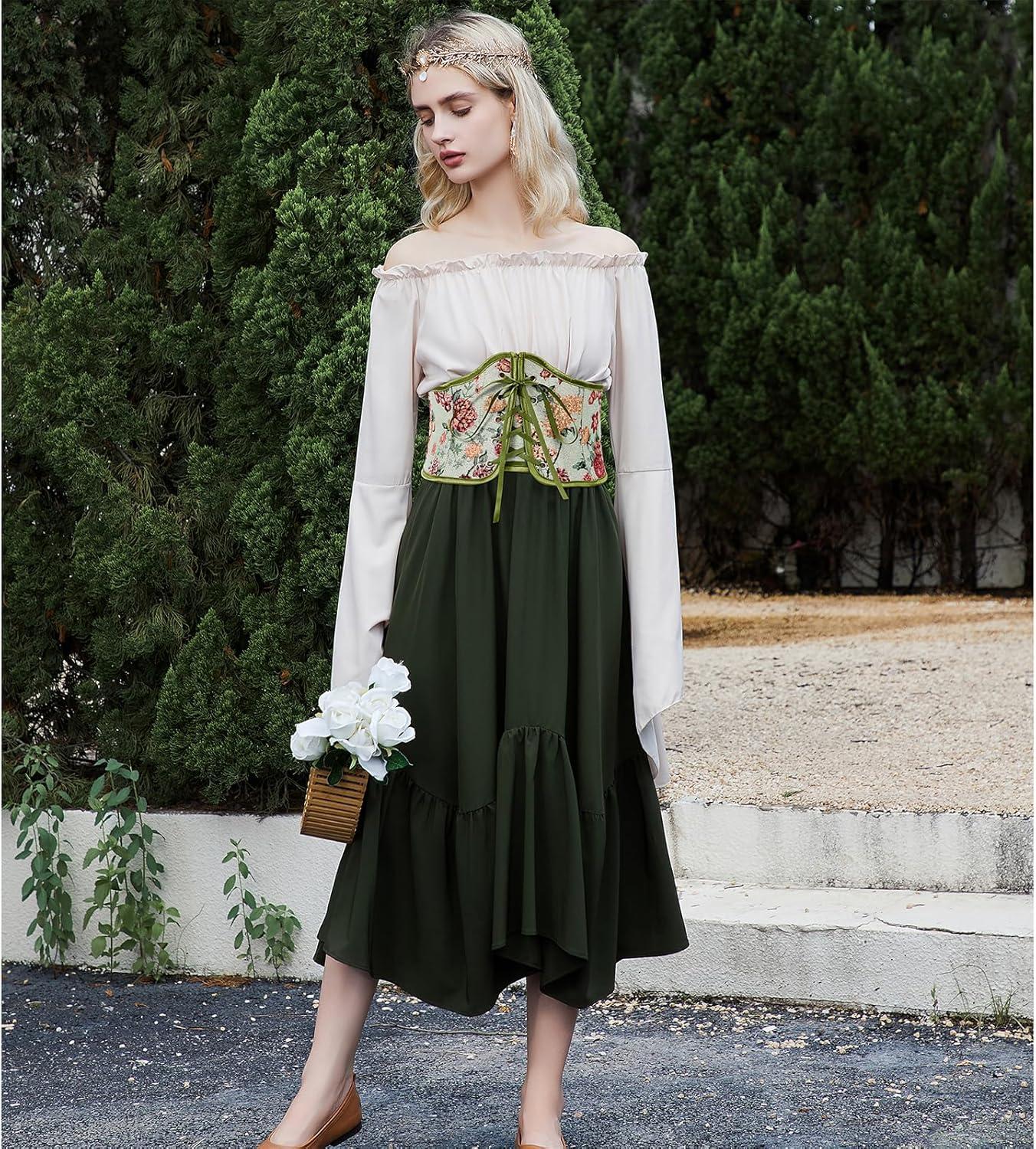imageAmerican Trends Corset Belt for Women Renaissance Corset Lace Up Zipper Floral Corset Medieval Ren Faire AccessoriesGreen Floral