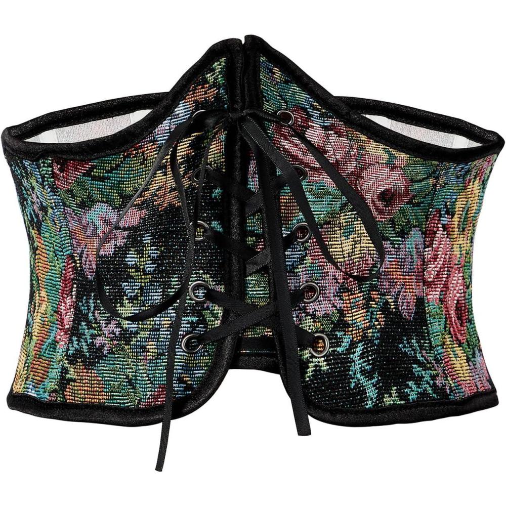 imageAmerican Trends Corset Belt for Women Renaissance Corset Lace Up Zipper Floral Corset Medieval Ren Faire AccessoriesBlack Floral