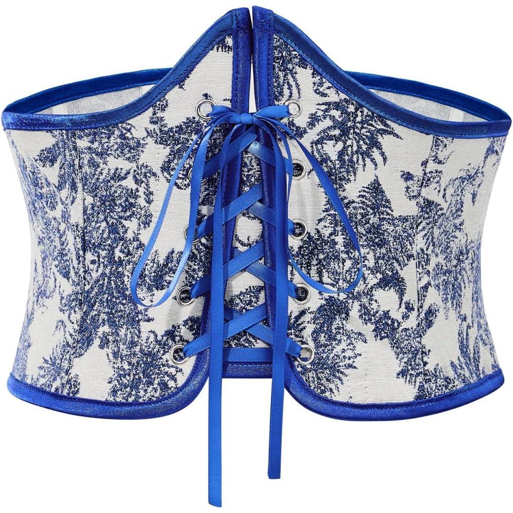 imageAmerican Trends Corset Belt for Women Renaissance Corset Lace Up Zipper Floral Corset Medieval Ren Faire AccessoriesBlue Floral