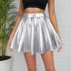imageAmerican Trends Womens Mini Skirt Pleated Flared Skater Skirt Metallic Skirt Athletic Tennis SkirtShiny Sliver