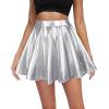 imageAmerican Trends Womens Mini Skirt Pleated Flared Skater Skirt Metallic Skirt Athletic Tennis SkirtShiny Sliver