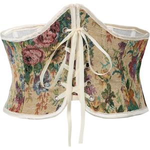 imageAmerican Trends Corset Belt for Women Renaissance Corset Lace Up Zipper Floral Corset Medieval Ren Faire AccessoriesBeige Floral