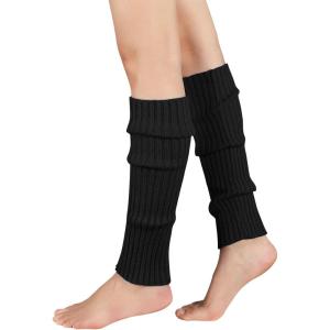 imageAmerican Trends Leg Warmers for Women Girls 80s Ribbed Leg Warmer for Neon Party Knitted Fall Winter Sports Socks1 Black