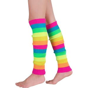 imageAmerican Trends Leg Warmers for Women Girls 80s Ribbed Leg Warmer for Neon Party Knitted Fall Winter Sports Socks1 Rainbow