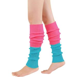 imageAmerican Trends Leg Warmers for Women Girls 80s Ribbed Leg Warmer for Neon Party Knitted Fall Winter Sports Socks1 Rose  Blue