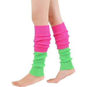 imageAmerican Trends Leg Warmers for Women Girls 80s Ribbed Leg Warmer for Neon Party Knitted Fall Winter Sports Socks1 Rose  Green