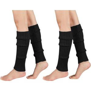 imageAmerican Trends Leg Warmers for Women Girls 80s Ribbed Leg Warmer for Neon Party Knitted Fall Winter Sports Socks2 Pack Black