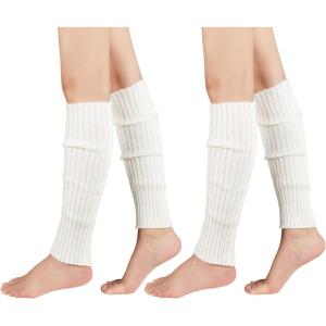 imageAmerican Trends Leg Warmers for Women Girls 80s Ribbed Leg Warmer for Neon Party Knitted Fall Winter Sports Socks2 Pack White