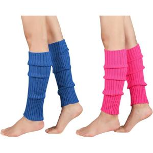 imageAmerican Trends Leg Warmers for Women Girls 80s Ribbed Leg Warmer for Neon Party Knitted Fall Winter Sports Socks2 Packbluepink