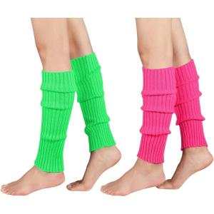 imageAmerican Trends Leg Warmers for Women Girls 80s Ribbed Leg Warmer for Neon Party Knitted Fall Winter Sports Socks2 Packgreenrose