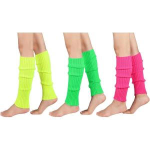 imageAmerican Trends Leg Warmers for Women Girls 80s Ribbed Leg Warmer for Neon Party Knitted Fall Winter Sports Socks3 Packyellowgreenrose