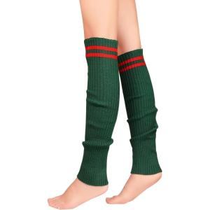 imageAmerican Trends Leg Warmers for Women Girls 80s Ribbed Leg Warmer for Neon Party Knitted Fall Winter Sports Socks4 Christmas Green Red Stripe
