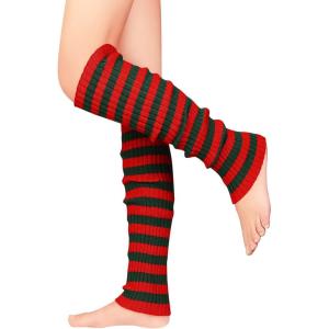imageAmerican Trends Leg Warmers for Women Girls 80s Ribbed Leg Warmer for Neon Party Knitted Fall Winter Sports Socks4 Christmas Stripe Redgreen