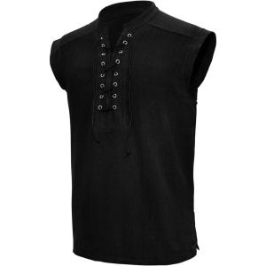 imageAmerican Trends Renaissance Costume Men Pirate Shirt Sleeveless Laceup Medieval Viking Outfit Steampunk Gothic Top TunicBlack