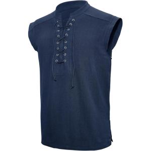 imageAmerican Trends Renaissance Costume Men Pirate Shirt Sleeveless Laceup Medieval Viking Outfit Steampunk Gothic Top TunicBlue