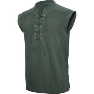 imageAmerican Trends Renaissance Costume Men Pirate Shirt Sleeveless Laceup Medieval Viking Outfit Steampunk Gothic Top TunicGreen