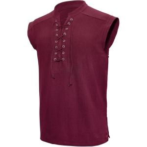 imageAmerican Trends Renaissance Costume Men Pirate Shirt Sleeveless Laceup Medieval Viking Outfit Steampunk Gothic Top TunicRed
