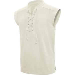 imageAmerican Trends Renaissance Costume Men Pirate Shirt Sleeveless Laceup Medieval Viking Outfit Steampunk Gothic Top TunicWhite