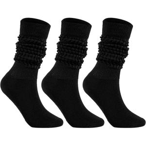 imageAmerican Trends Winter Knee High Slouch Socks for Women Soft Extra Long Scrunch Sock Slouch Boot Socks3 Pack Black