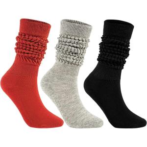 imageAmerican Trends Winter Knee High Slouch Socks for Women Soft Extra Long Scrunch Sock Slouch Boot SocksBlackgreyred