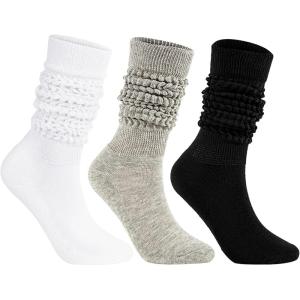 imageAmerican Trends Winter Knee High Slouch Socks for Women Soft Extra Long Scrunch Sock Slouch Boot SocksBlackwhitegrey