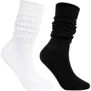 imageAmerican Trends Winter Knee High Slouch Socks for Women Soft Extra Long Scrunch Sock Slouch Boot SocksWhiteblack