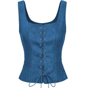 imageAmerican Trends Women Pirate Renaissance Vest Cosplay Costume Waistcoat Halloween Steampunk Gothic Medieval BodiceBlue