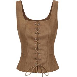 imageAmerican Trends Women Pirate Renaissance Vest Cosplay Costume Waistcoat Halloween Steampunk Gothic Medieval BodiceBrown