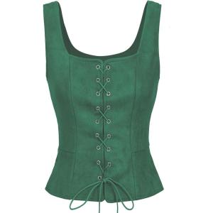 imageAmerican Trends Women Pirate Renaissance Vest Cosplay Costume Waistcoat Halloween Steampunk Gothic Medieval BodiceGreen