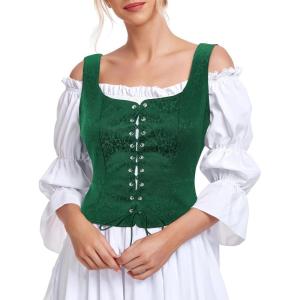 imageAmerican Trends Women Pirate Renaissance Vest Cosplay Costume Waistcoat Halloween Steampunk Gothic Medieval BodiceVintage Green