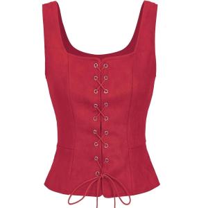 imageAmerican Trends Women Pirate Renaissance Vest Cosplay Costume Waistcoat Halloween Steampunk Gothic Medieval BodiceWine