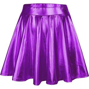imageAmerican Trends Womens Mini Skirt Pleated Flared Skater Skirt Metallic Skirt Athletic Tennis SkirtShiny Purple