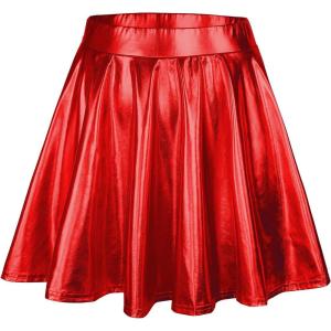 imageAmerican Trends Womens Mini Skirt Pleated Flared Skater Skirt Metallic Skirt Athletic Tennis SkirtShiny Red