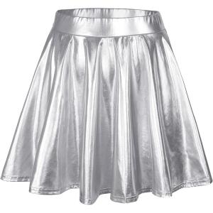 imageAmerican Trends Womens Mini Skirt Pleated Flared Skater Skirt Metallic Skirt Athletic Tennis SkirtShiny Sliver