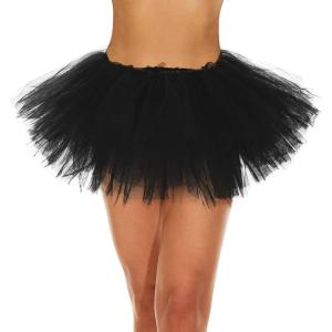 imageWomens Tutu Skirt Elastic 5 Layered Vintage Tulle Ballet Skirt Party Festival CostumeBlack